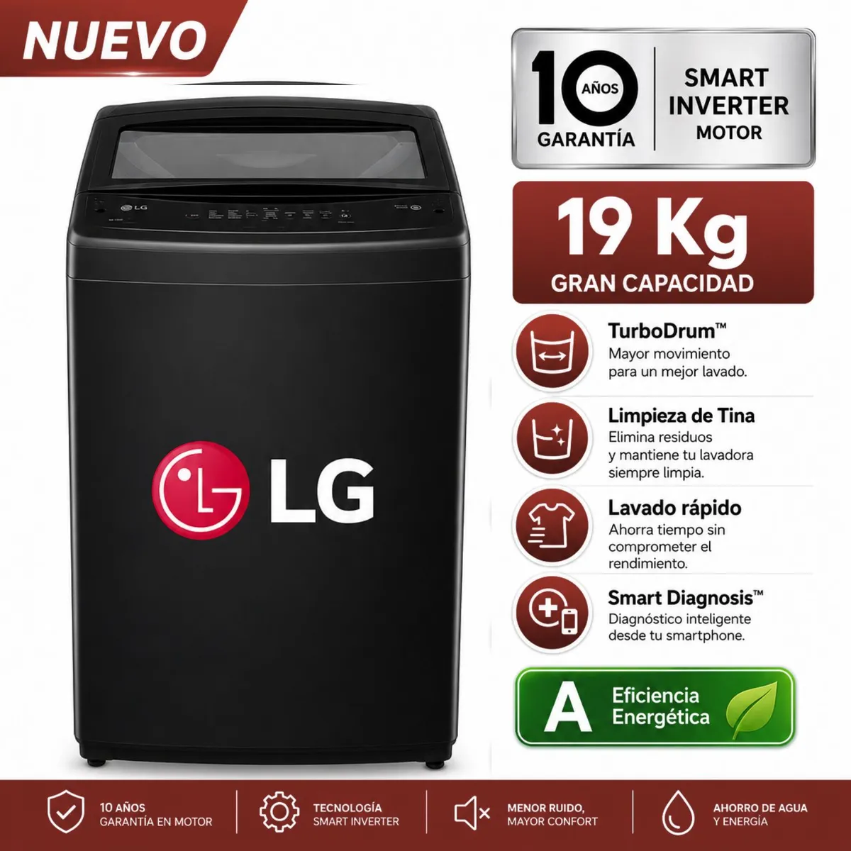 Lavadora LG WT19OBVTB 19Kg Turbodrum Carga Superior Negro